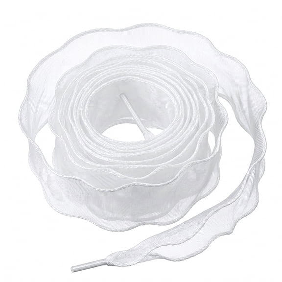 INSPIRE CHIC Unisex Wide Shoelaces, Wavy Curl Silk Chiffon Shoelaces, Solid, 2 Pairs Per Pack white 100cm/39.37"