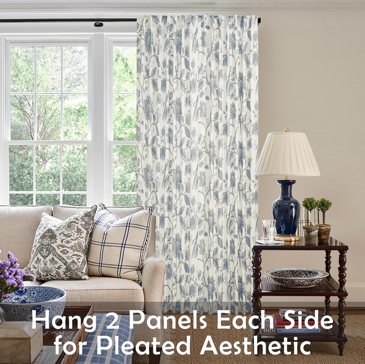 Room Darkening Light Blue Curtains 63 Inch Length for Bedroom Living Room,Vintage Floral Serena Curtain Drapes 63 Inches Long 2 Panels Set