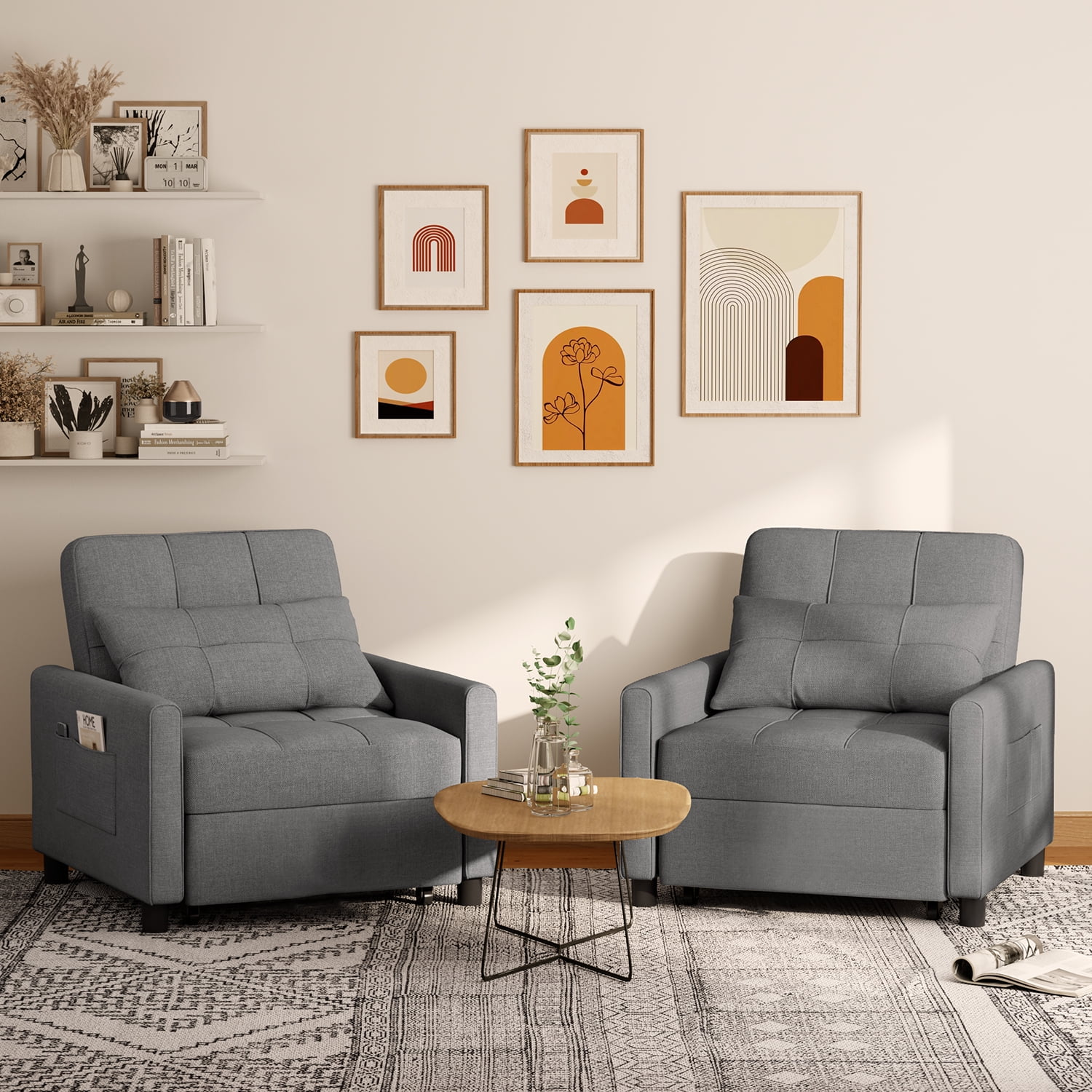 3-in-1 Convertible Sleeper Chair, Lightweight Foldable Sofa Bed for Small Spaces, Linen Upholstery, Dark Gray