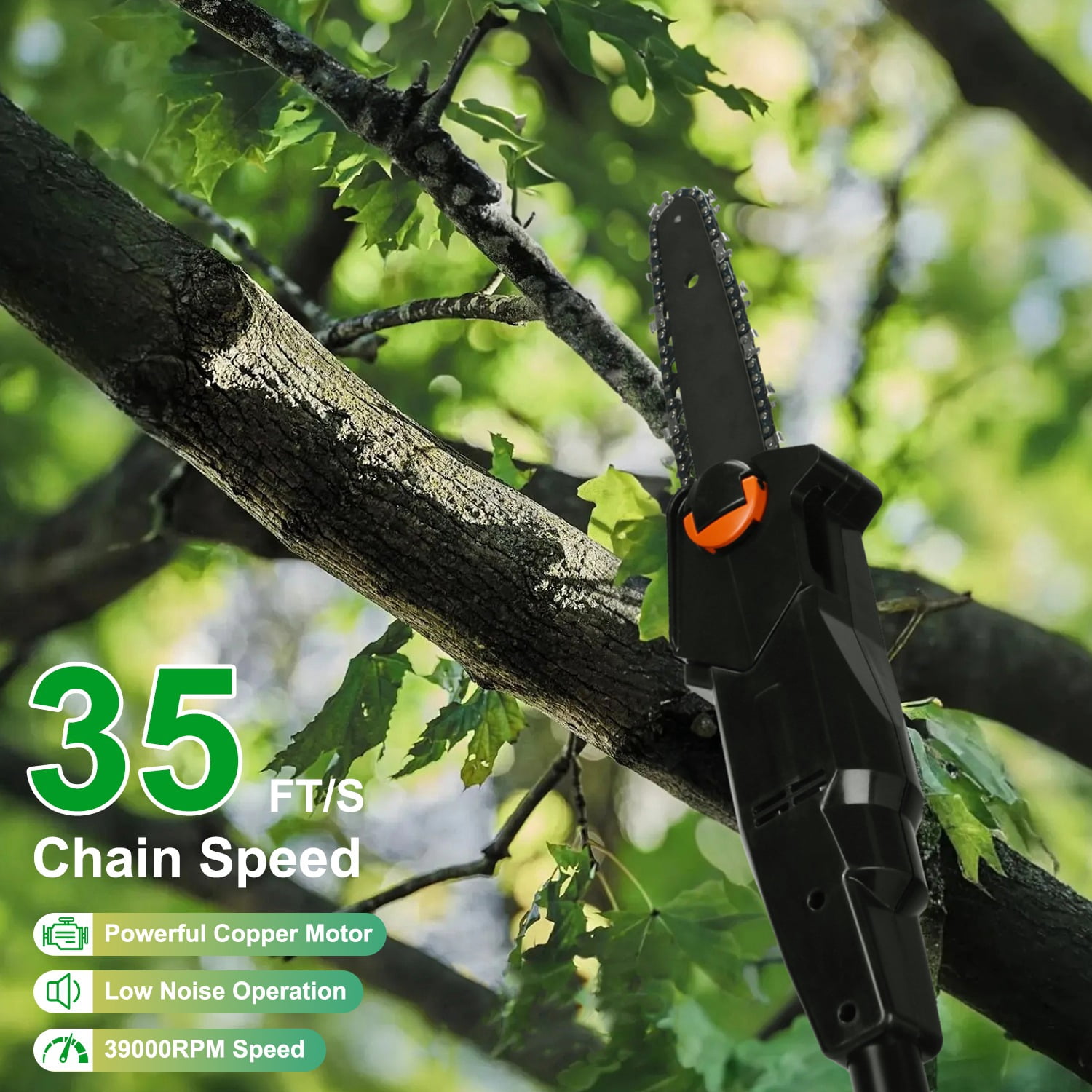 Cordless Pole Saw, 7.4ft Adjustable Length Chainsaw with 775W Motor (35ft/s Chain Speed), 2x 3000mAh Batteries & Safety Protection, 4-Section Extension Pole for Tree Trimming, Branch Cutting