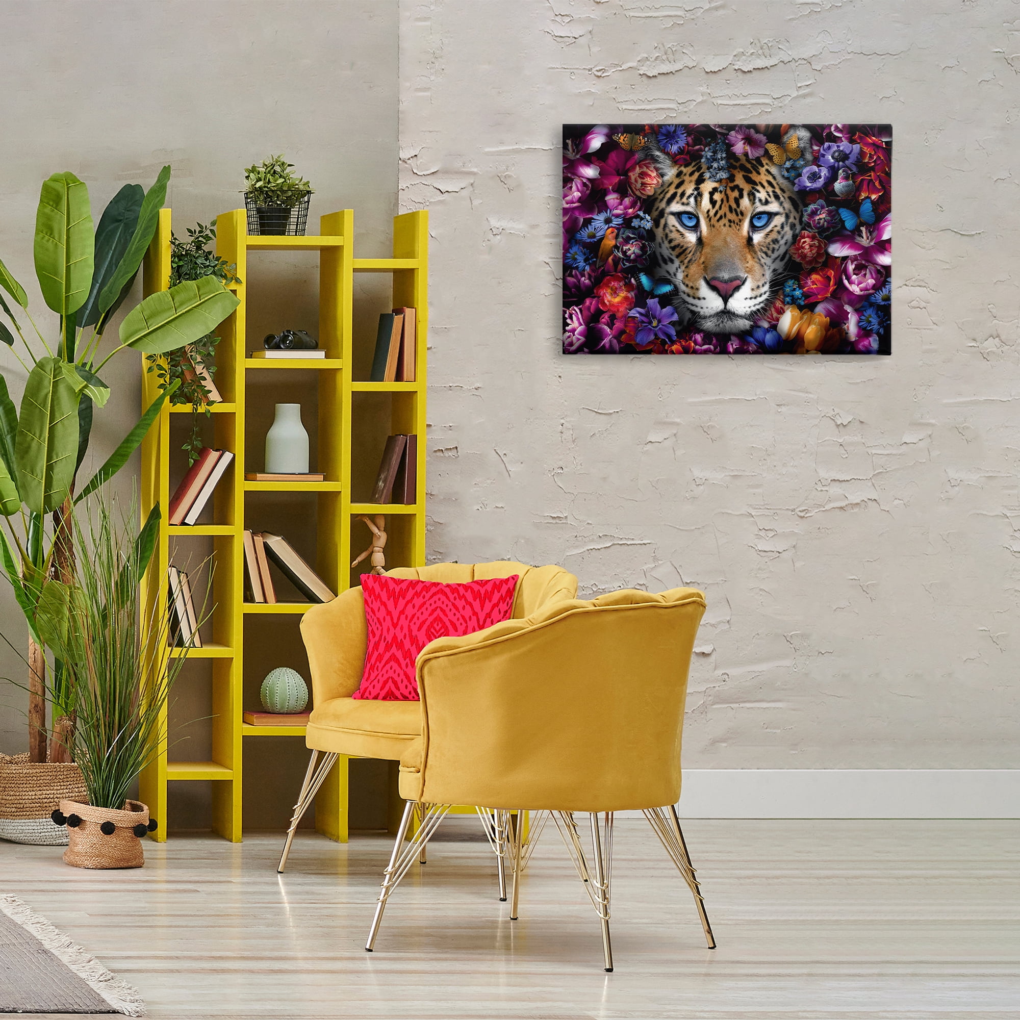 Stupell Industries Piercing Leopard Gaze Plants & Flowers Painting Wrapped Canvas Art Print Wall Art, 30 x 20
