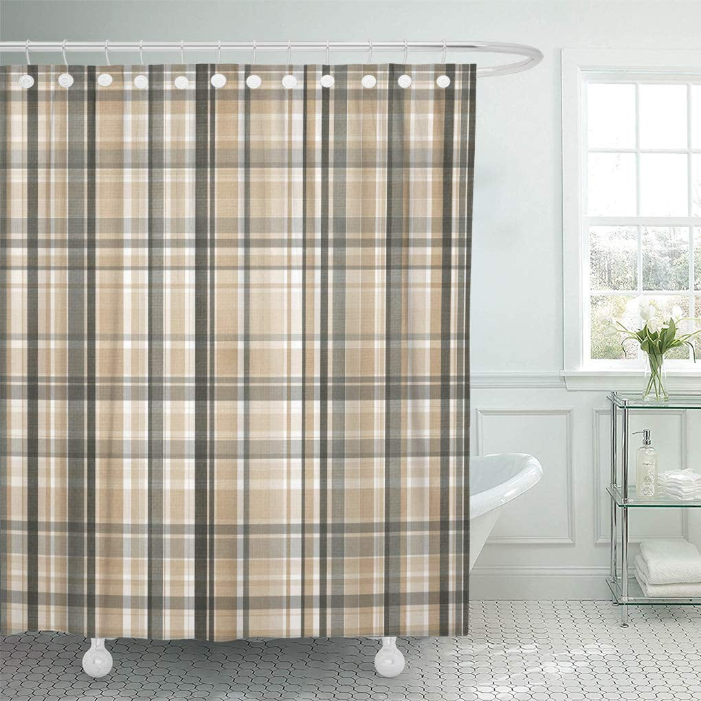 SUTTOM Brown Pattern Pastel Plaid Beige Abstract Artistic Beautiful Bright Shower Curtain 60x72