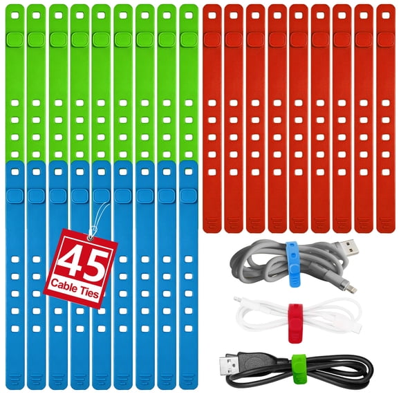 Bridas de silicona AROIC reutilizables, 45 piezas, ajustables, multicolores