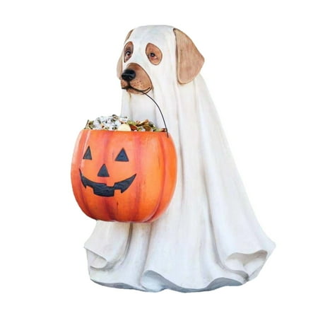 

Leozcaa Halloween Decoration Dog Figurine Cat-Statues Pumpkin Dog Cat Sculpture Resin Farmhouse Decor