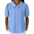 thumbnail image 3 of Women Short Sleeve Tops Elegant Loose Puff Short Sleeve Basic Summer Blouses for Women Blue 3XL, 3 of 9