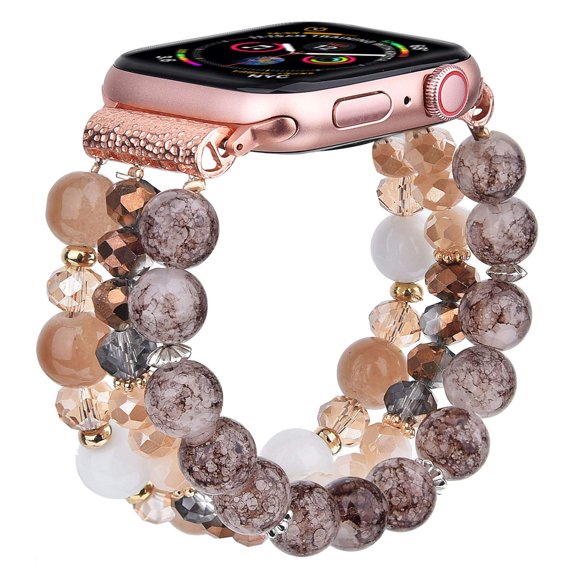 CAGOS Bracelet Compatible with Apple Watch Band 38mm 40mm 41mm Series 9/8/7/6/5/4/3/2/1/SE, Cute Dressy Boho Beaded Elastic Stretchy Pretty Strap Replacement for iWatch Bands Women, Amber