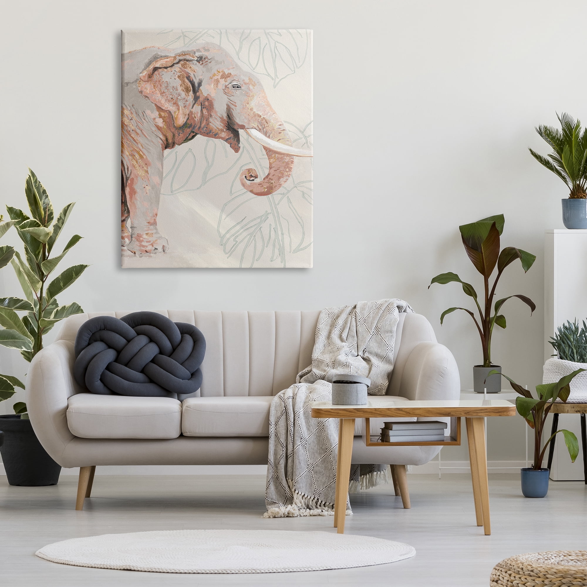 Stupell Industries Elephant & Tropical Leaves Animals & Insects Painting Gallery Wrapped Canvas Print Wall Art, 36 x 48