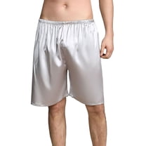 Defitshape Men's Satin Sleep Shorts Boxers Underwea Pj Pajama Bottom Casual Nightwear Bunched Loungewear Cool Summer Elastic Silver X-Small