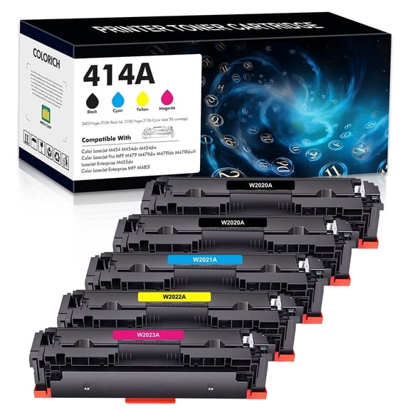 Colorich 414A Toner Cartridges with Chip Compatible for HP 414A 414X W2020A W2020X Color Laserjet Pro MFP M479fdw M479fdn M454dw M454dn M479 M454 Printer (2*Black Cyan Magenta Yellow)
