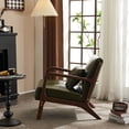 thumbnail image 6 of Accent Chairs, Single Linen Lounge Reading Armchair with Solid Wood Frame, Mid Century Modern Easy Assembly Arm Chairs for Living Room, Dark Green PU, 6 of 9
