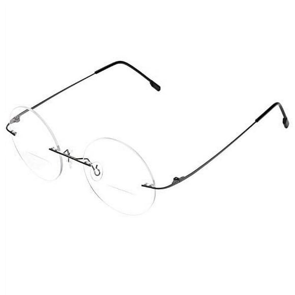 Lunettes de Lecture Bifocales à Monture Ronde Sans Monture pour Hommes Femmes +1,50 Alliage de Titane Lunettes de Lecture Légères