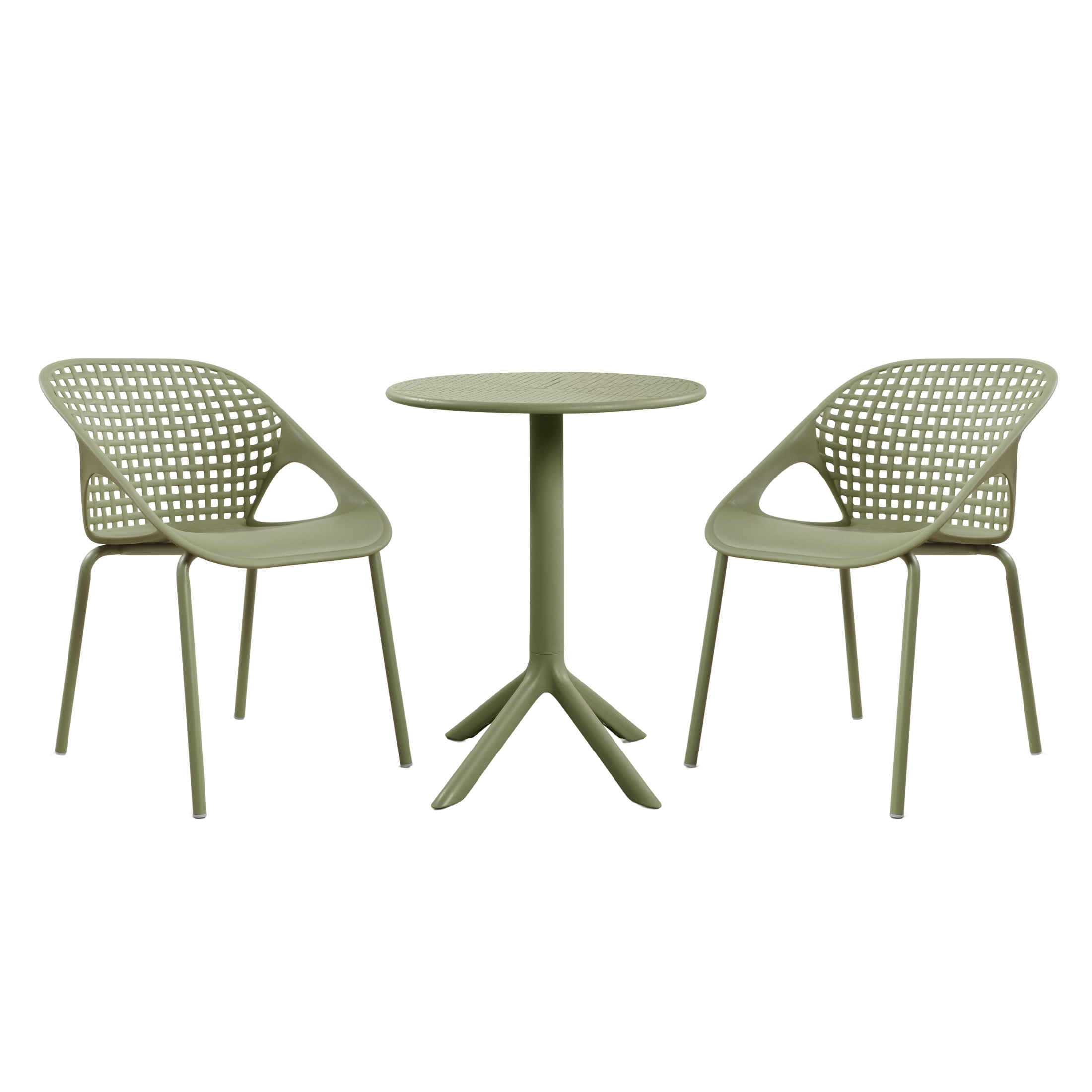 Christopher Knight Home 3-Piece Outdoor Bistro Set, Round Plastic Patio Table and Chairs, Sage Green