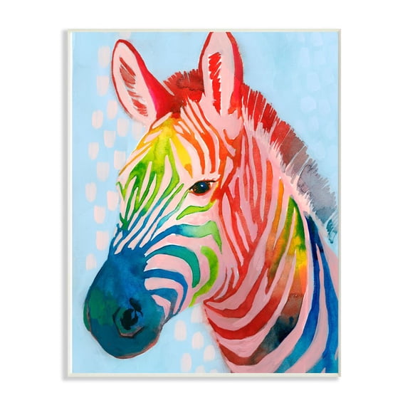 Stupell Industries Colorful Abstract Zebra Animal Rainbow Blue Drawing Wall Plaque Art by Grace Popp