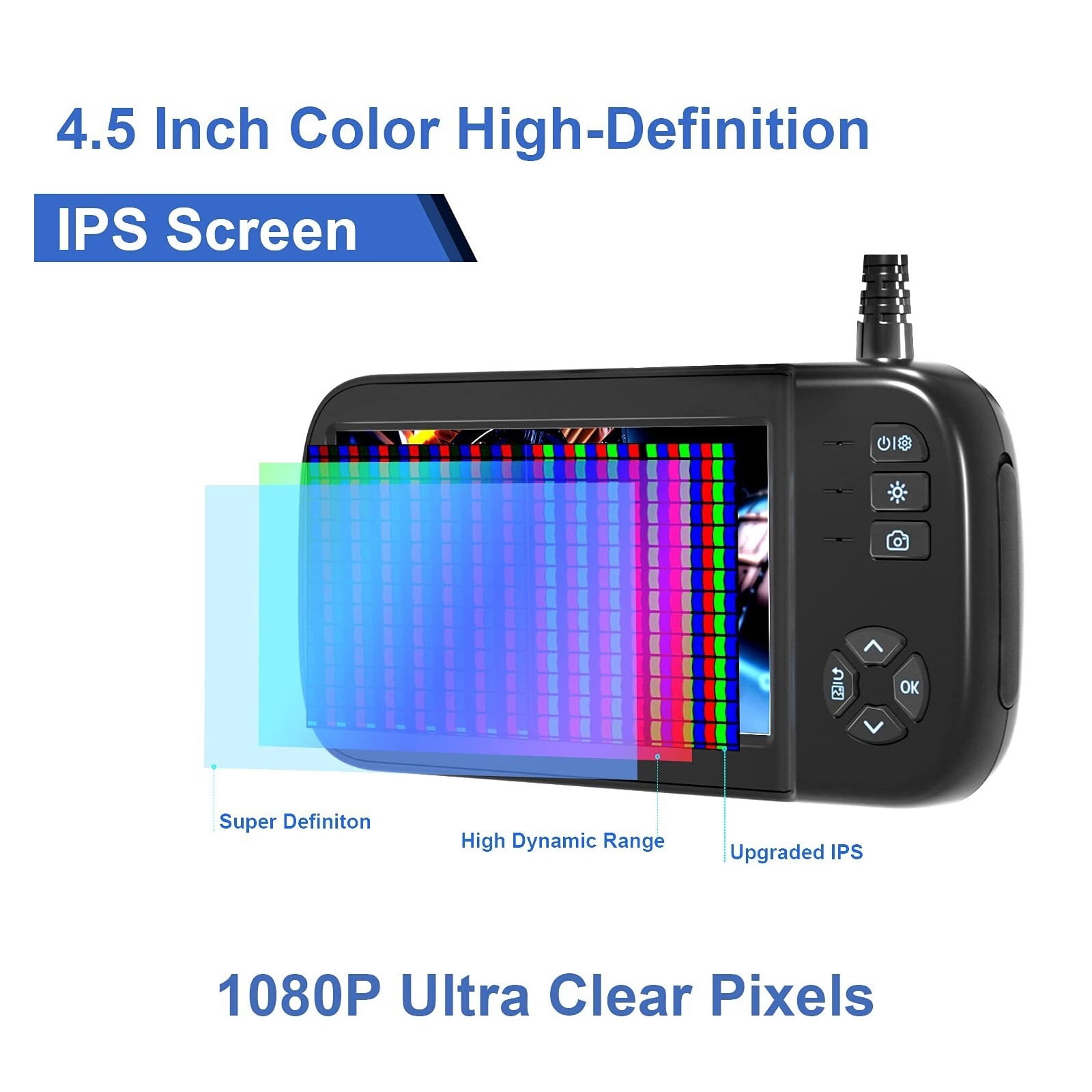 Dual Lens Borescope 1080P HD 8mm Industrial Endoscope 4.5 Inch IPS Screen Waterproof Snake Flexible Inspection Camera ,Stunning Clarity