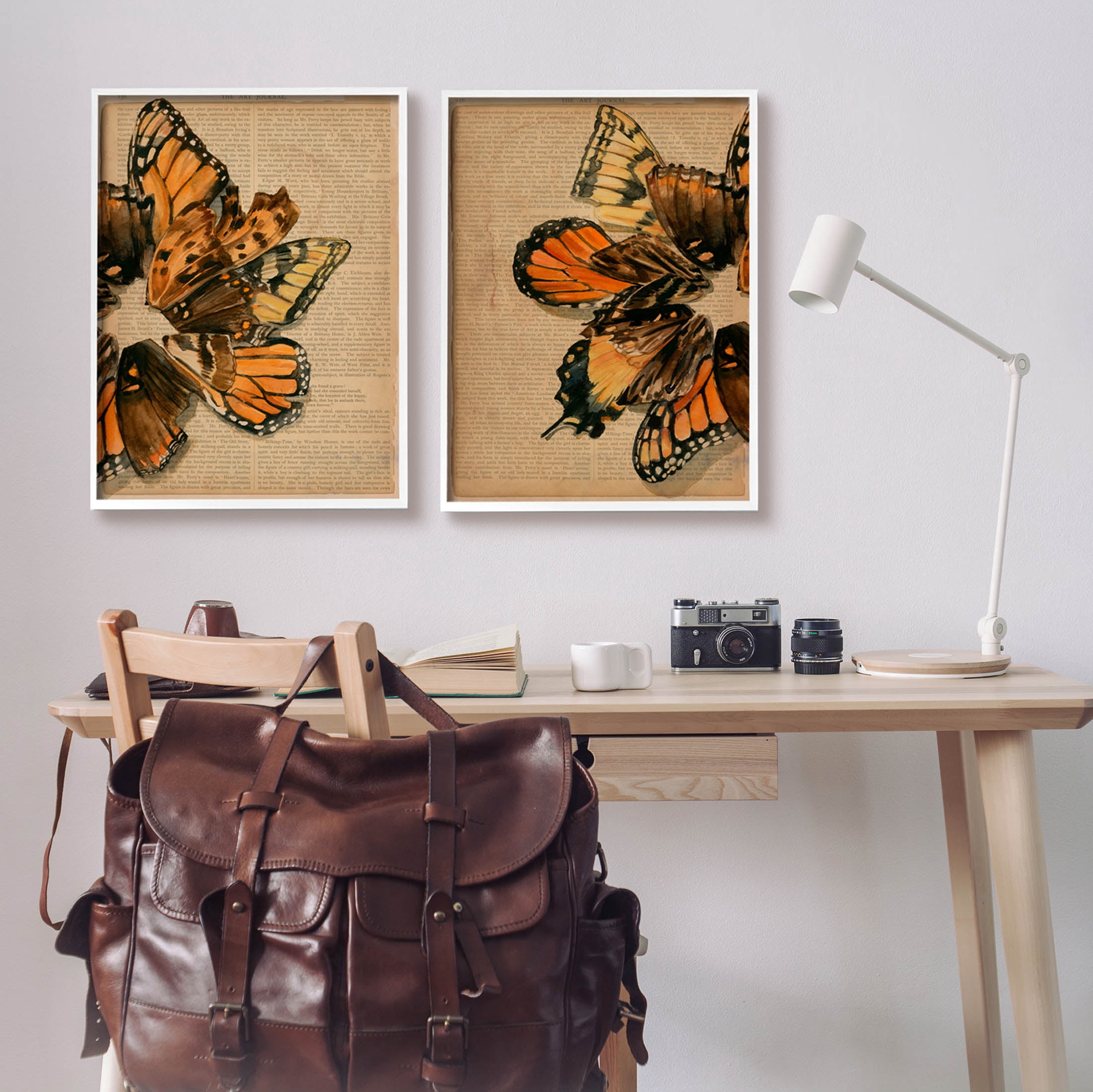 Stupell Industries Vintage Butterfly Literature Pages Graphic Art White Framed Art Print Wall Art, Set of 2, Design by Jennifer Paxton Parker