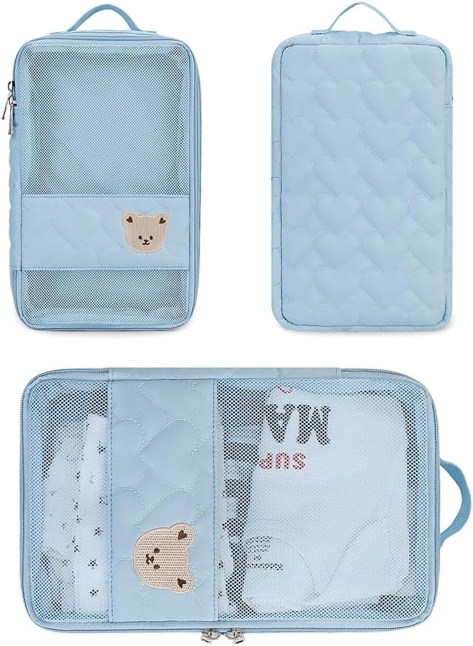 Baby Diaper Bag Organizer Pouches Waterproof Mini Diaper Bag - 2 pcs/set Foldable Hanging Reusable, Washable or Cloth Diapers, with Gift for Baby Shower (Blue)