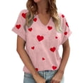 thumbnail image 2 of Womens Short Sleeve Shirts V-Neck Y2K Summer Tops Love Heart Print Spring Tee, 2 of 4