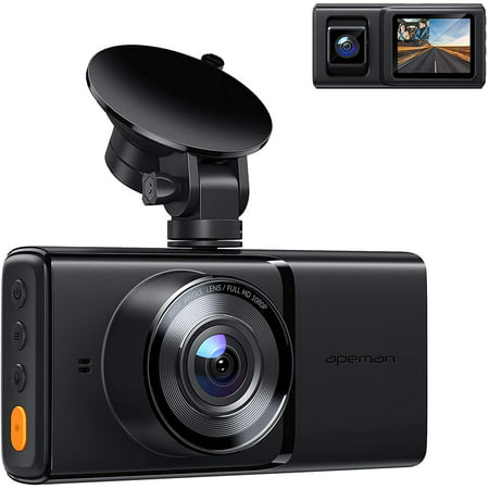 APEMAN Dual Dash Cam Black, 2'' Screen, Full HD 1080P, IR Night Vision, Support 128GB and GPS