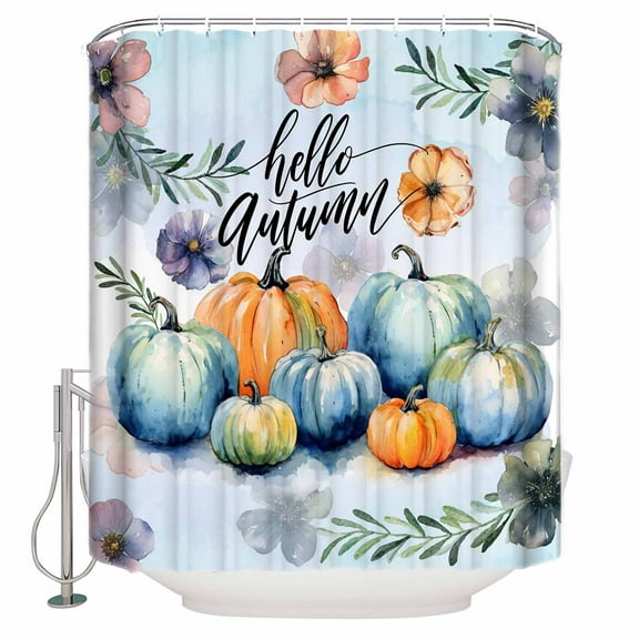 Fabric Shower Curtain Fall Thanksgiving Pumpkins Rustic Farm Harvest Flowers Leaves Shower Curtains with 12 Hooks Waterproof Machine Washable Bath Curtains for Bathroom, 36 x 72in