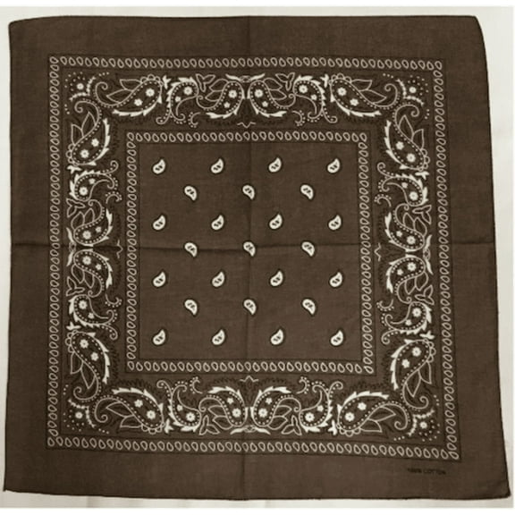 12 Brown Bandana Paisley Head Wrap 100% Cotton 22"X22"