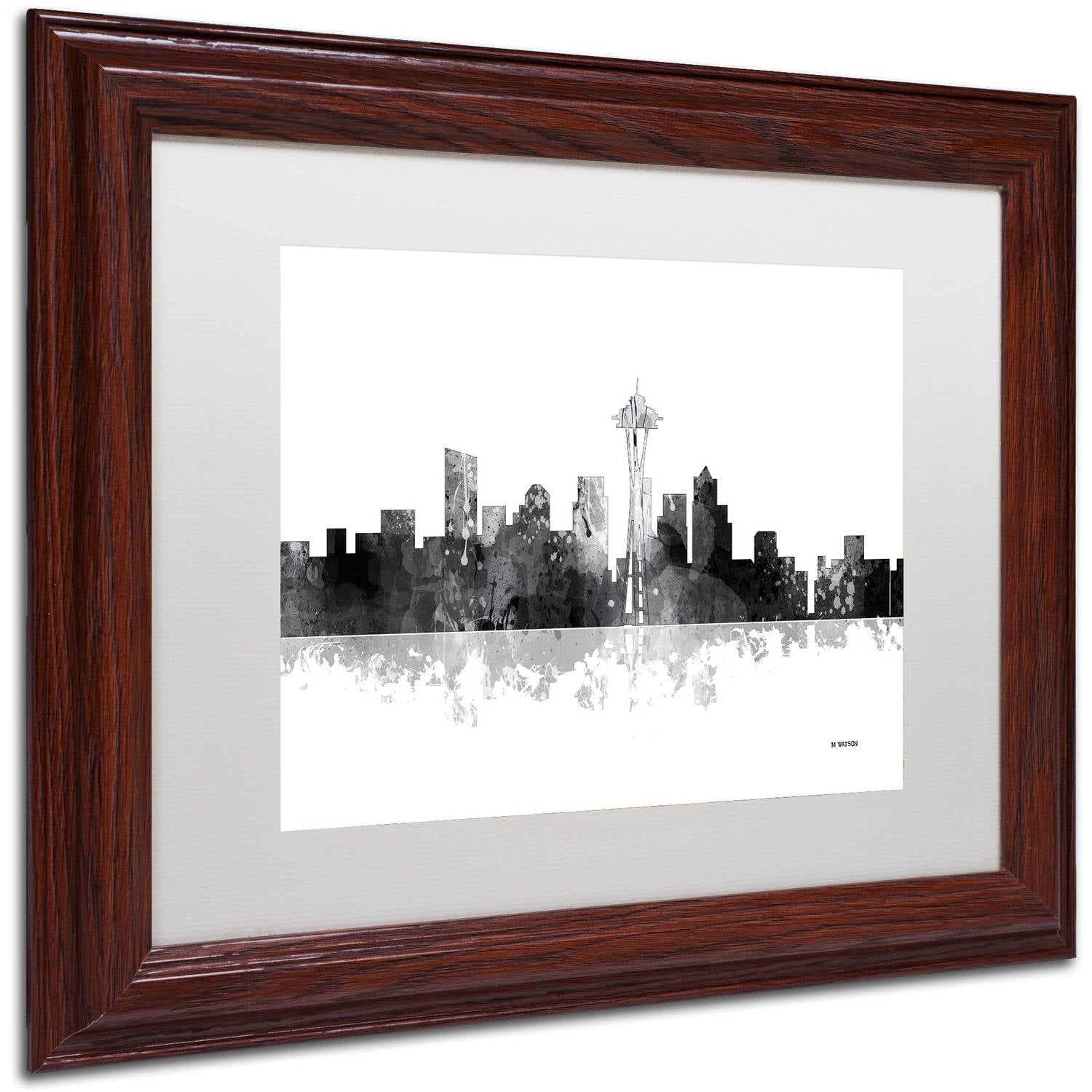 Trademark Fine Art "Seattle Washington Skyline BG-1" Canvas Art by Marlene Watson, White Matte, Wood Frame