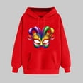 thumbnail image 2 of VBTAPA Women's Mardi Gras Sweatshirt Novelty Mask Graphic Hoodies Tuesday Carnival Parade Party Pullover Tops with Kangaroo Pocket Red S, 2 of 6