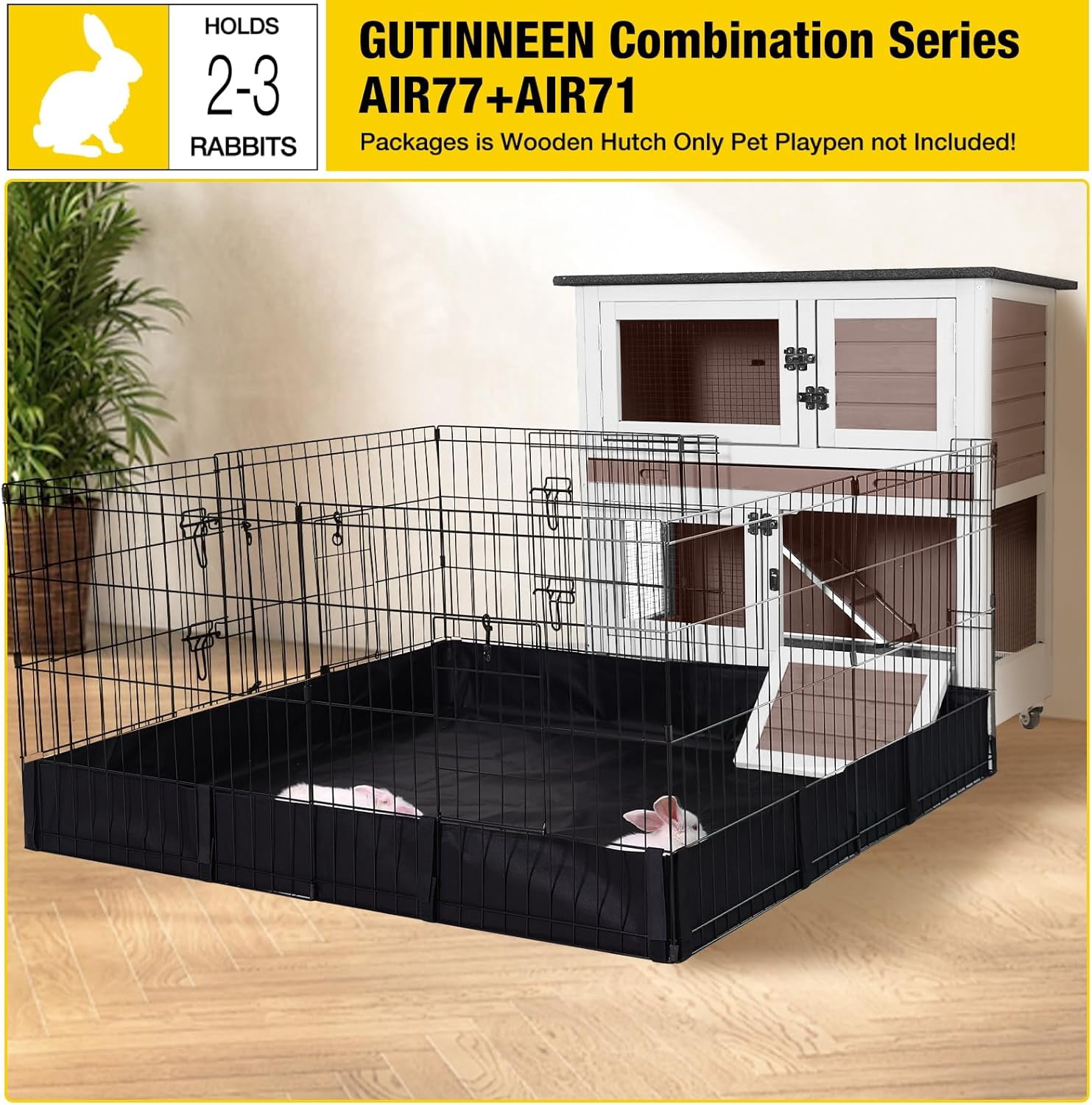 Aivituvin 36" Rabbit Hutch Bunny Cage Indoor Outdoor Guinea Pig Cage 2 Story Wth Trap Door, 2 Tray,Wheels,Brown