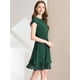 thumbnail image 4 of Vestido A Media Pierna Con Dobladillo Con Volantes, Manga Casquillo, Cintura Alta, Una Línea De Trabajo En Capas, Oficina Verde oscuro XL, 4 of 6