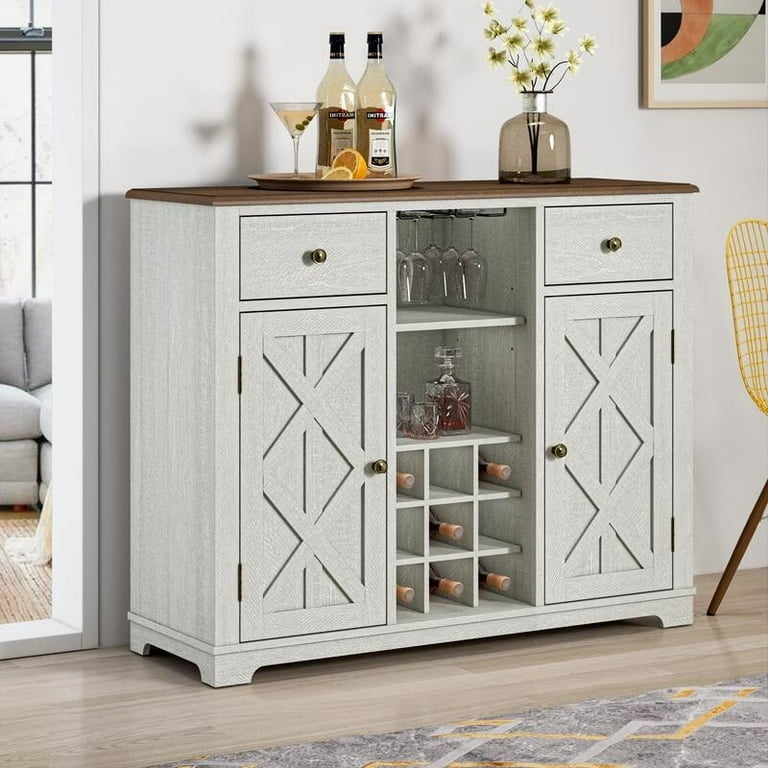 FESTIVO 47 in. Off White Wood Bar Cabinet with Brushed Nickel Knobs Walmart