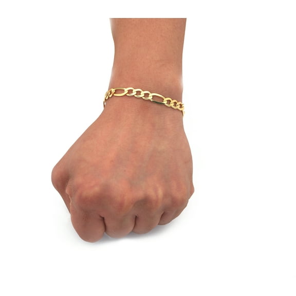 LoveBling 10K Yellow Gold 6.5mm Solid Figaro Chain Bracelet W/ Lobster Lock ( 9")
