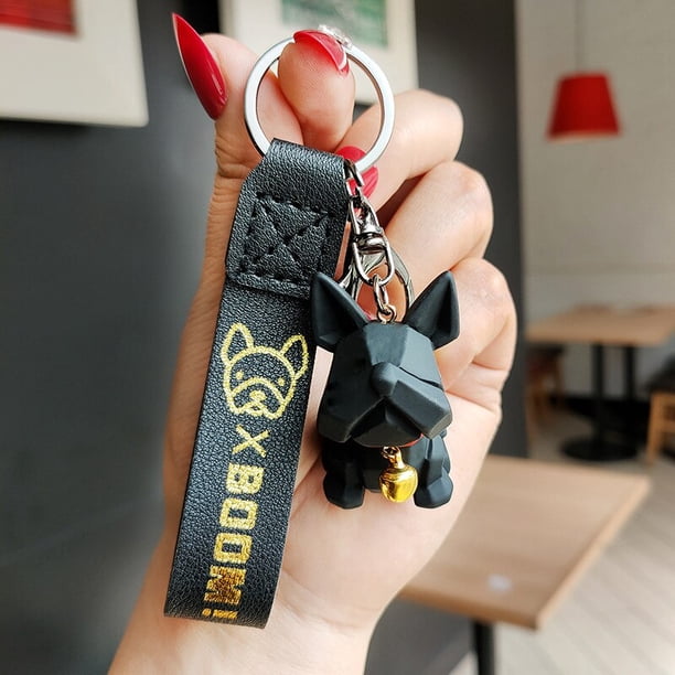 Llavero de Bulldog francés Punk para mujer, llaveros de perro lindo de cuero PU, colgante de bolso, joyería de baratija, llavero de coche para hombre qiuyongming unisex