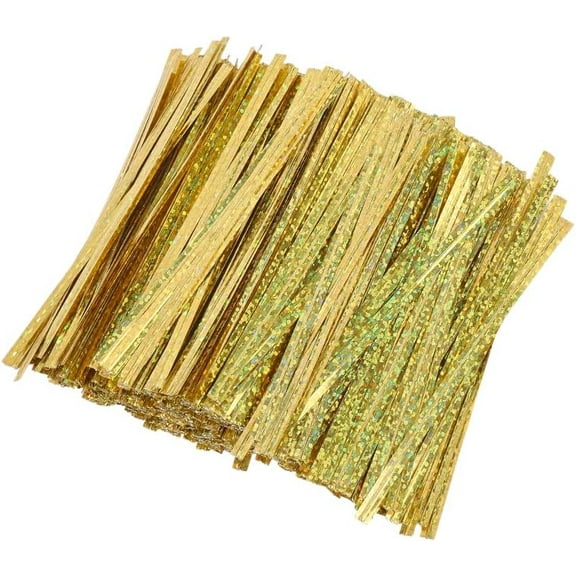 500Pcs Wire Twist Ties 100x4x0.5mm Gold Plastic Twist Ties Gift Wrapping Supplies Packaging Decorations