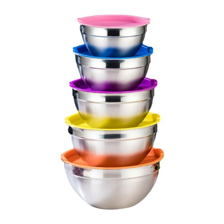

5pcs Stainless Steel Mixing Bowls Multipurpose Household Salad Bowl with Lid Nesting Metal Bowl Set for Cooking Baking Kitchen