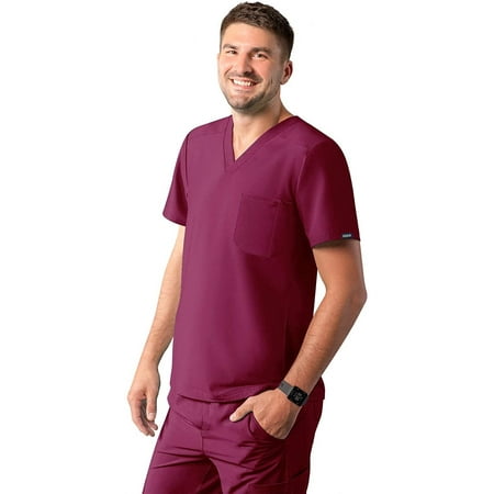 

Adar Addition Scrubs for Men - Modern Multi Pocket V-Neck Scrub Top - A6010 - Wine - M