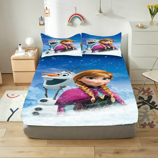 Frozen Printed 2/3pcs Bedding Set Fitted Sheet 100% Polyester Anime Home Decor Suitable For Children And Adults