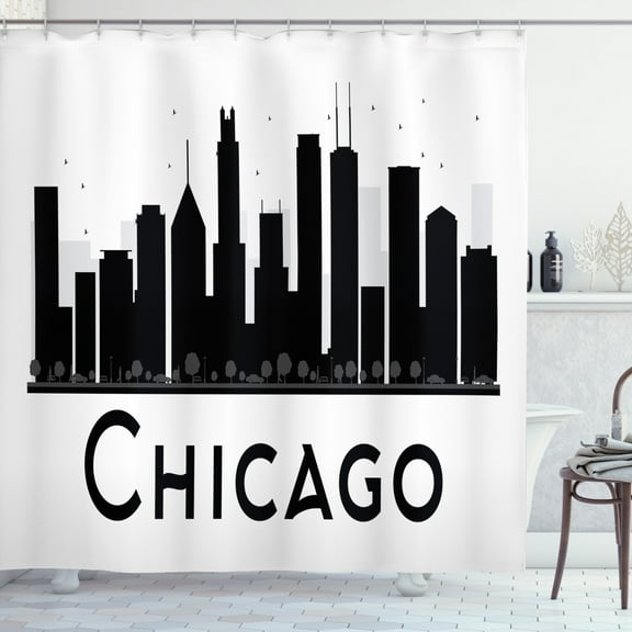 Ambesonne Chicago Shower Curtain, Urban Building Silhouettes, 69"Wx75"L, Black and White
