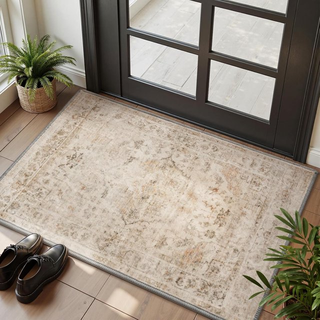 -Area Rug X Entryway Mat Indoor- Machine Washable Rug-Soft Small Rug-Vintage Non Slip Carpet-Rugs for Kitchen Laundry Room Bathroom Decorative Accent Rug for in Front of Sink