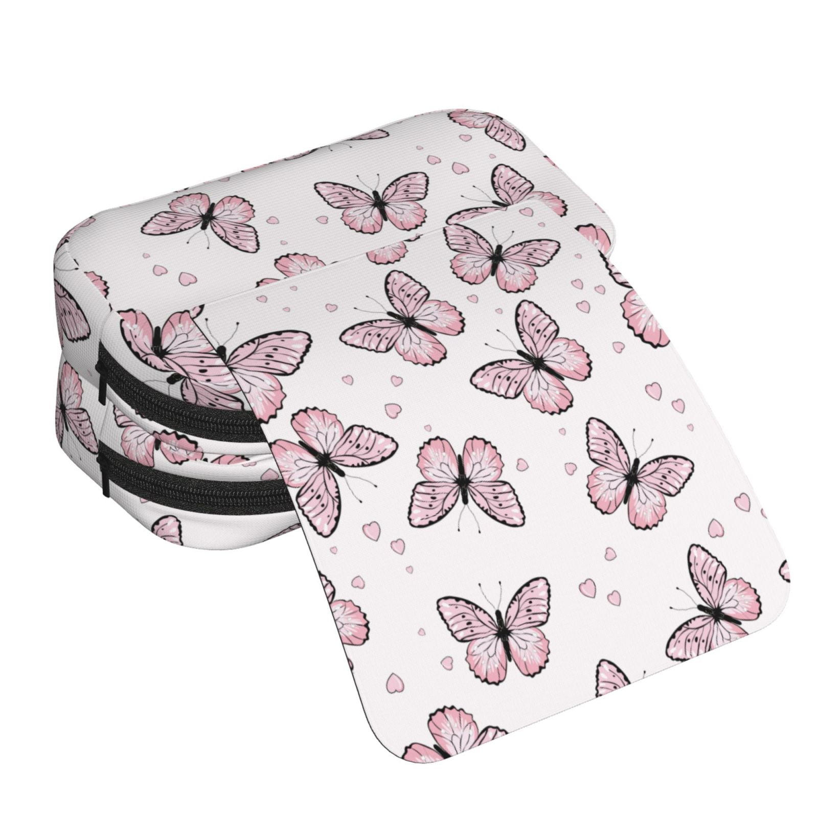 Rateoe Butterflies (2) Pattern Double Clamshell Pen Case, Storage Organizer with Two Zipper Compartments– Holds Up to 50 Pencils & Pens