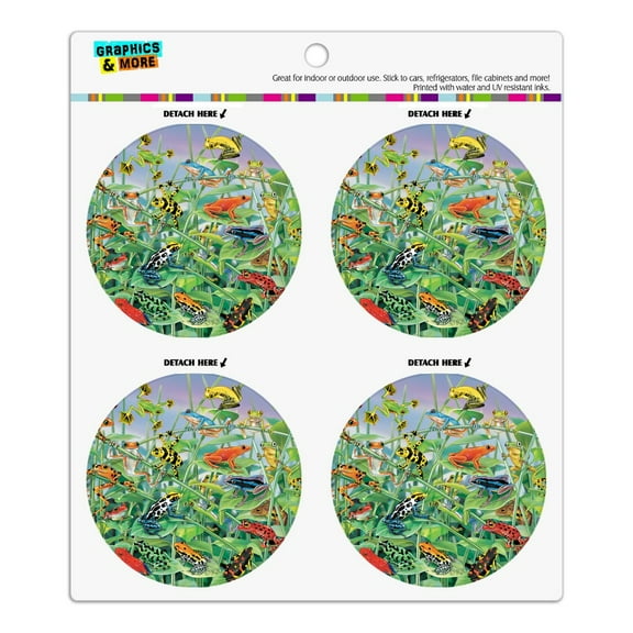 Colorful Rainforest Tree Frogs Just Hanging Around Refrigerator Fridge Locker Vinyl Circle Magnet Set