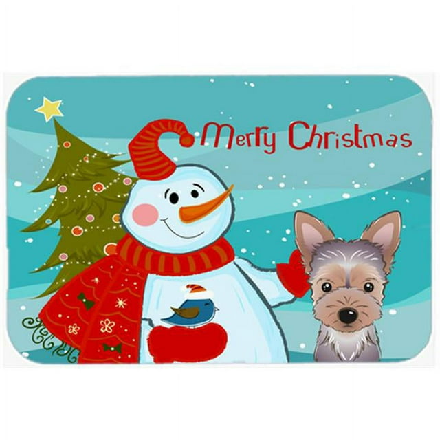 Carolines Treasures BB1852LCB Snowman With Yorkie Puppy Glass Cutting Board- Large