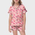 thumbnail image 2 of oqasdz Girls Pjamas Summer Short Sleeved Baseball Shirt With Bowknot Print And Elastic Waist Pants Casual Sleepwear Pajama Set/6-7 Years, 2 of 4