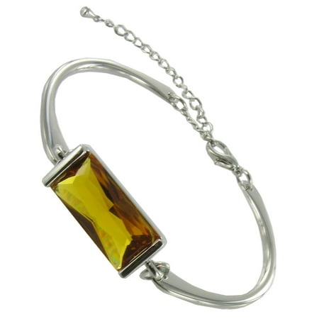 Cuff Gemstone Bracelet - Topaz Crystal Big Jewel Silver Tone Adjustable Cuff Bracelet