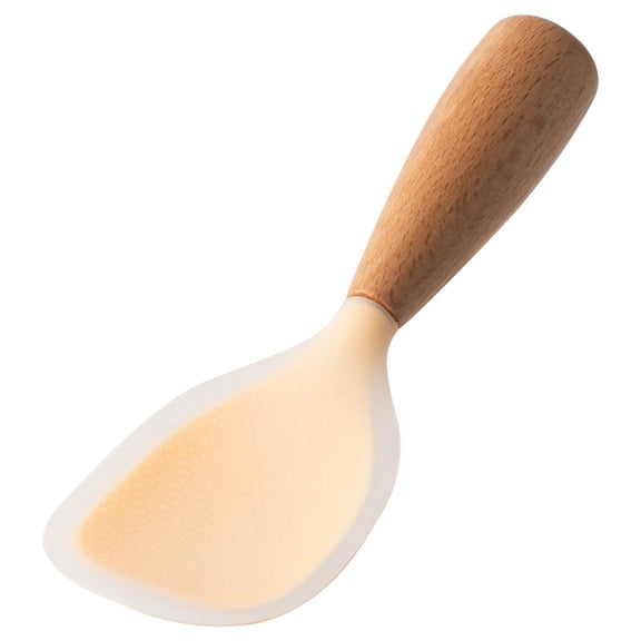 Product Class Tableware - Food Grade Stand Up Silicone Wooden Handle Rice Spoon for Heat- Non-Stick Rice Serving and Household Use