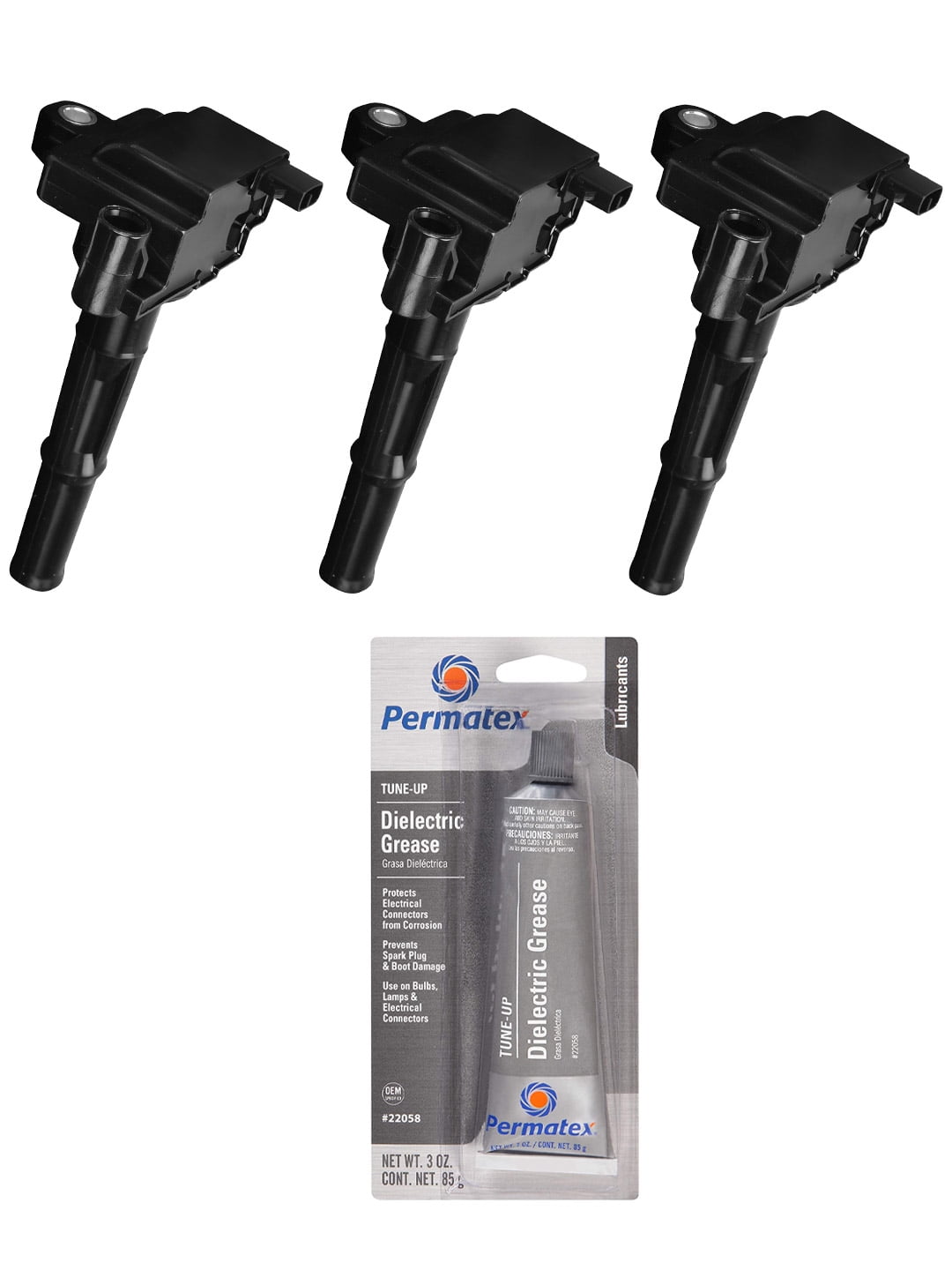 Set of 3 Ignition Coils and Permatex 22058 Dielectric TuneUp Grease