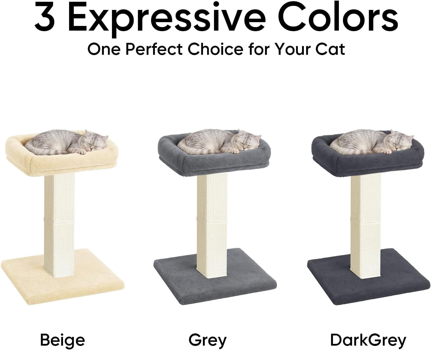 Scratching Post, 32 Inch Vertical Sisal Tower with Elevated Plush Bed & Carpet Pad for Indoor Cats,