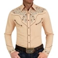 thumbnail image 7 of Western Cowboy Shirts for Men Long Sleeve Button Down Shirt Embroidered Spring Summer Slim Fit Casual Tops Khaki S, 7 of 7