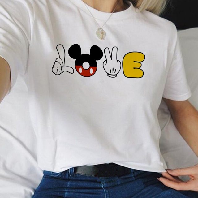 Disneyland 50 Anniversary Mickey Mouse T-shirt Women Aesthetic Fashion Summer European Clothing Ladies White Tops StreetwearXXL Gao Jinjia LED