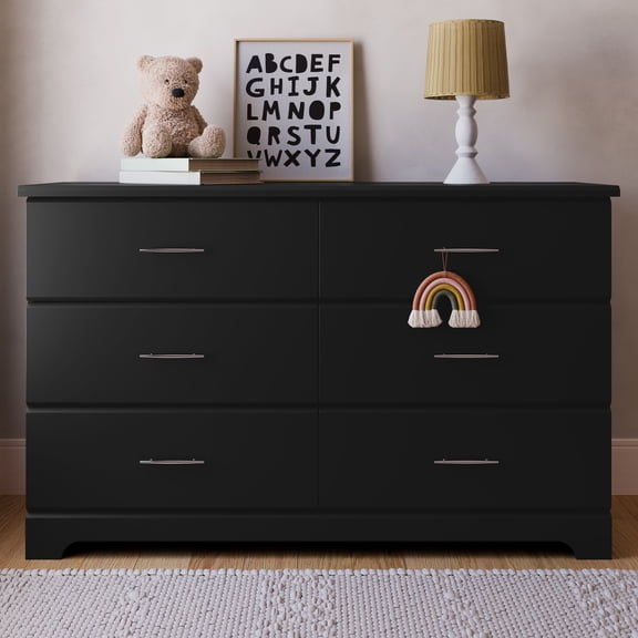 Storkcraft Brookside 6 Drawer Nursery Double Dresser, Black