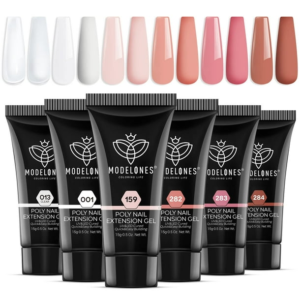 Set de gel de uñas Poly Modelones, 6 colores, rosa nude, marrón, 90 ml