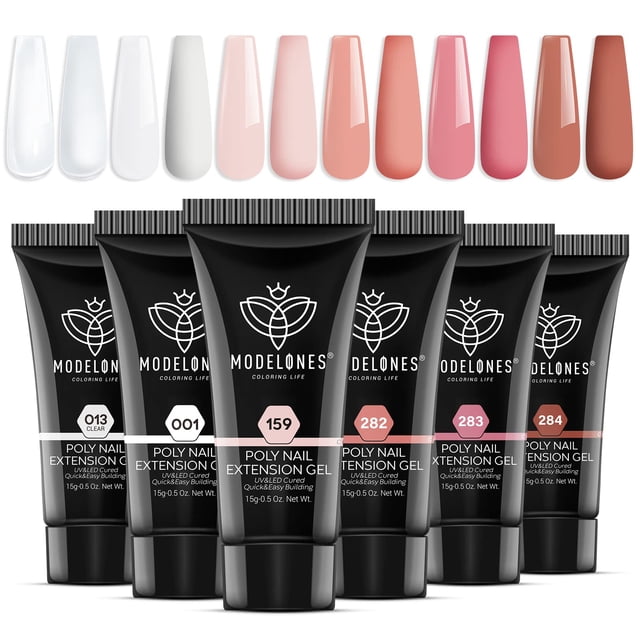 Set de gel de uñas Poly Modelones, 6 colores, rosa nude, marrón, 90 ml